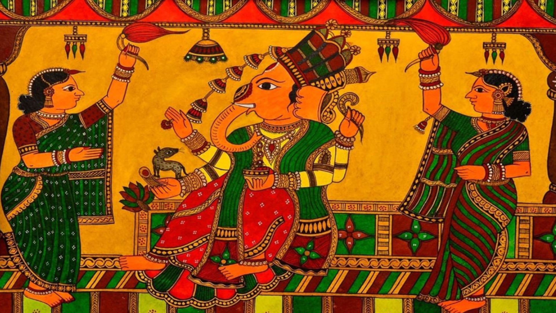 Traditional Kokan folk painting in bright natural colours